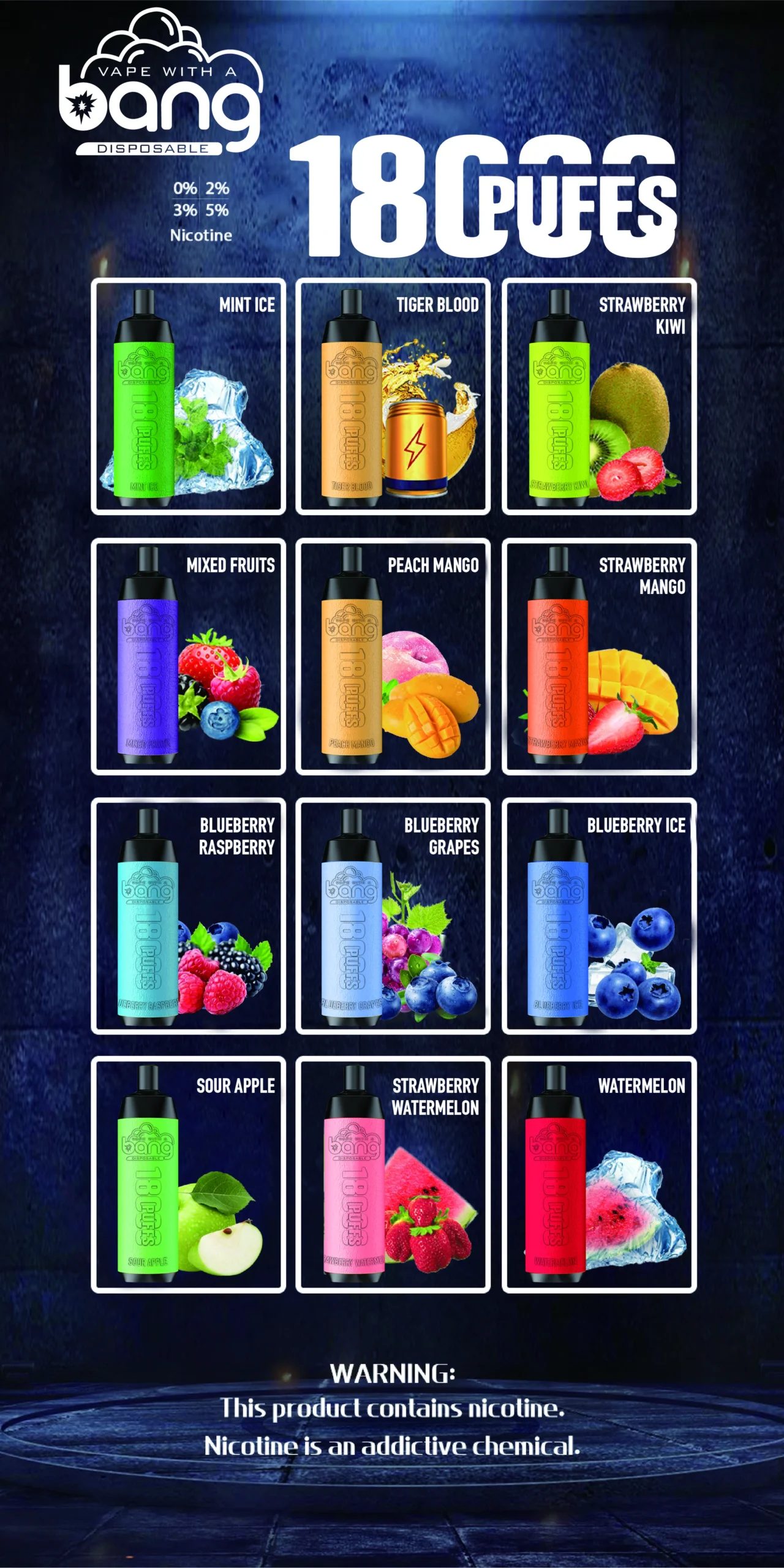 Bang 18000 Puffs Jednorazowe urządzenie Vape DTL Pod 25 ml Cewka siatkowa Wymienny przepływ powietrza z dołu e-papierosa Bezpośrednio do płuc Luzem Kup jednorazowe długopisy Vape