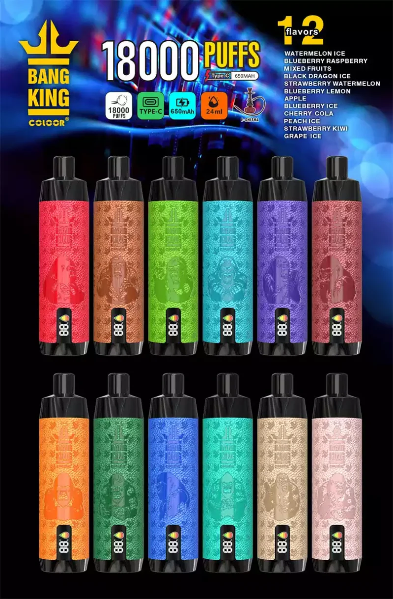 Shenzhen Factory Direct Bang King Shisha 18000 Puffs hálós tekercs LED kijelző tömeges eldobható vape Supply8