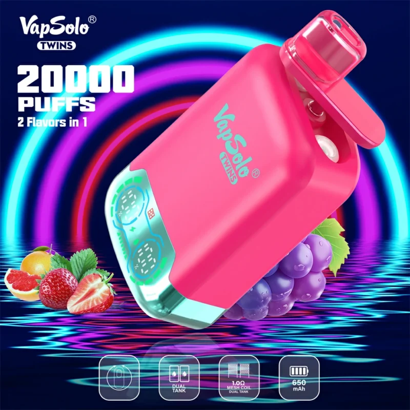 Vapsolo Twins Shisha 20000 Puffs Design mit zwei Geschmacksrichtungen, Premium-Einweg-Vape-Großhandel, direkt ab Werk, mehrere Geschmacksrichtungen verfügbar
