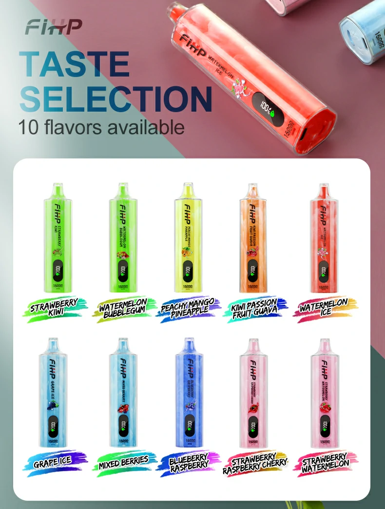 FIHP Shisha Hookah 15000 Puffs Disposable Vape Pen 22ml E-Liquid 6mg Nicotine Rechargeable 650mAh LED Display Wholesale (15)