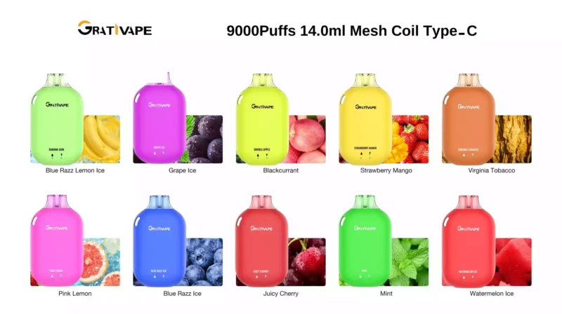 Grativape Boom 9000 Puffs Original Factory Velkoobchod Jednorázová podpora pera Vape OEM ODM 10 příchutí (6)