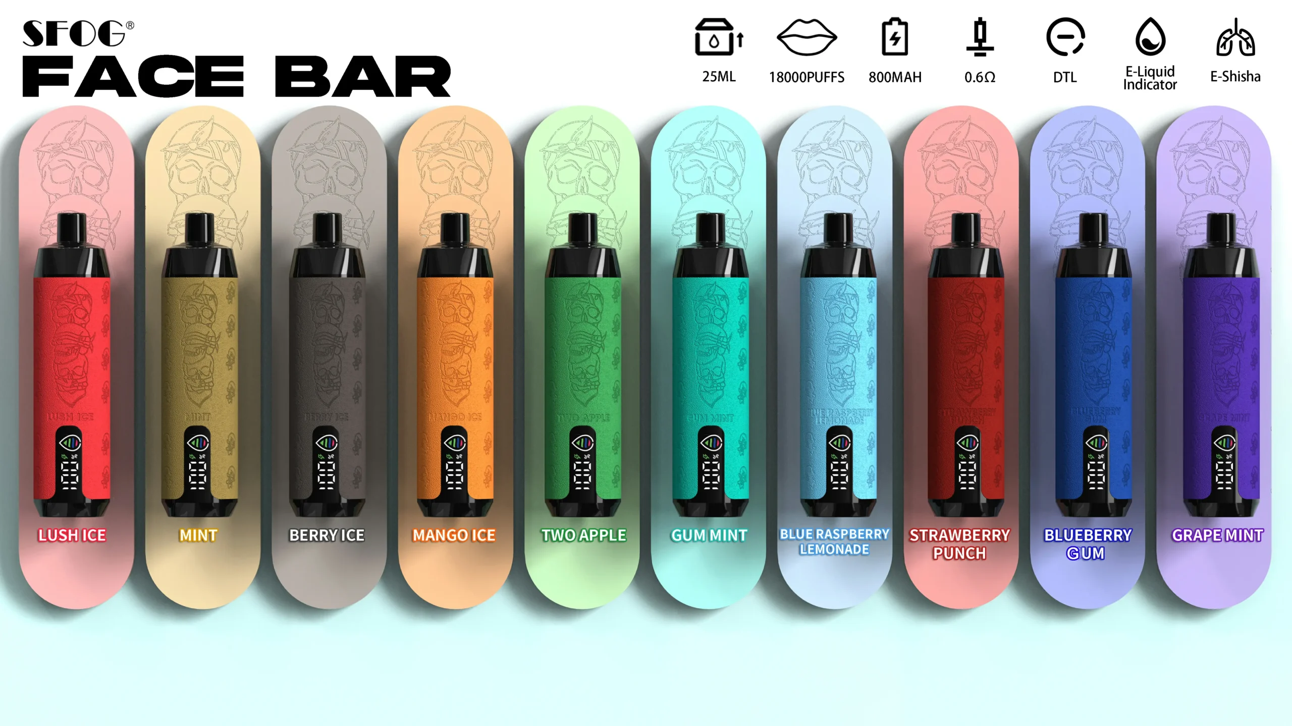 Sfog Face Bar 18000 Rookwolken 25ml 800mAh Wegwerp Vape Pen Groothandel met 0% en 5% Nicotine Opties (2)