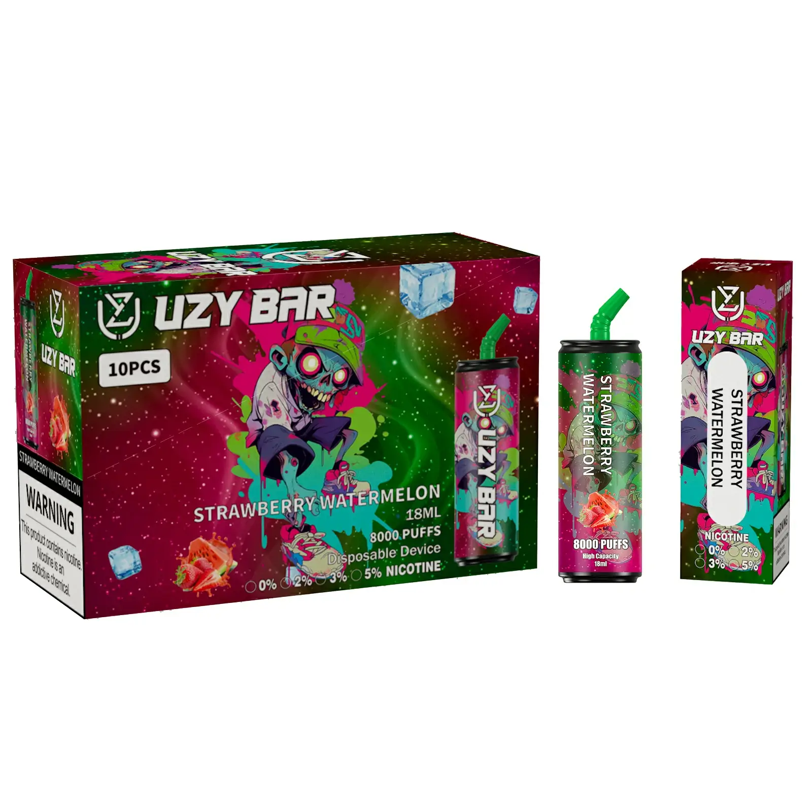 UZY Bar 8000 Puffs Vape Pen desechable con batería de 1100 mAh tipo C bobina de malla recargable y luz RGB Nicotina al por mayor 0% 2% 3% 5% (10)