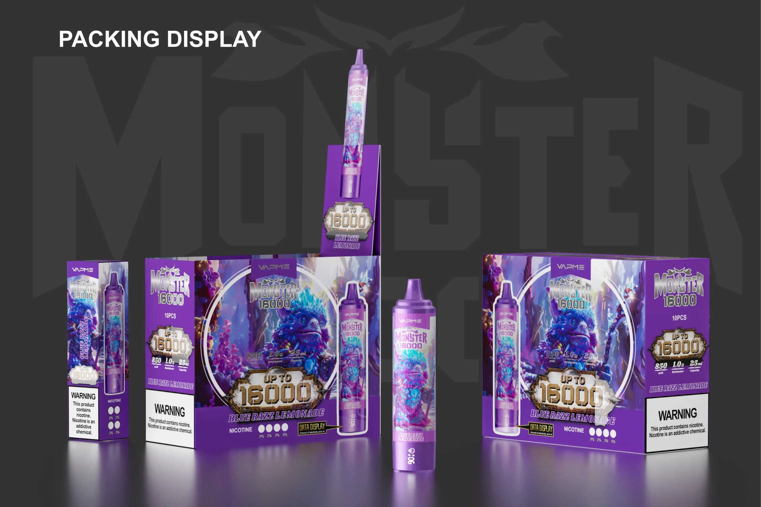 VAPME MONSTER 16000 Puffs Original Display LED Edição 26ml 850mAh Tipo-C Original Atacado Caneta Vape Descartável (1)