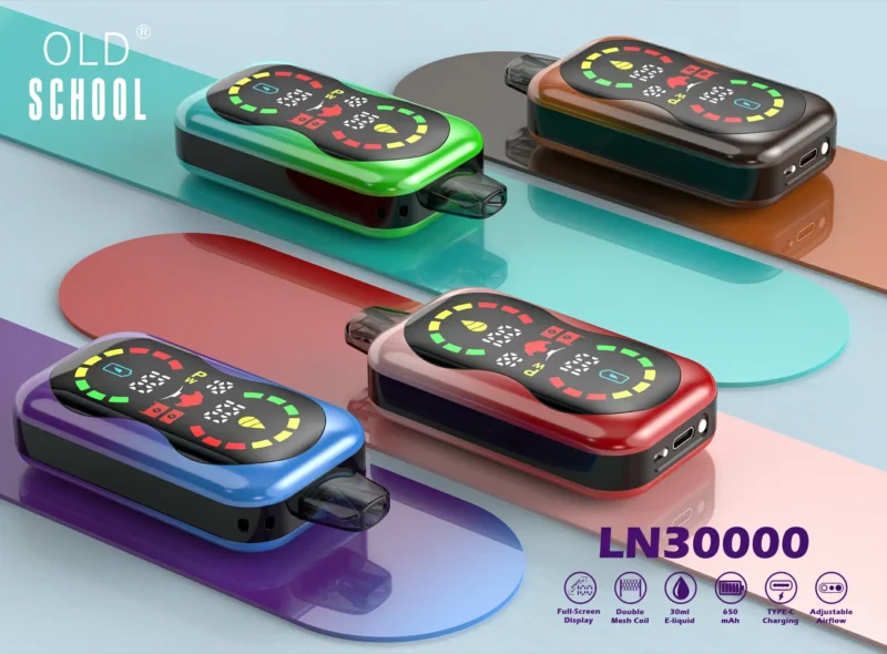Velkoobchod OLD School LN 30 000 šluků Jednorázové vape pero 23ml Mesh Coil Více úrovní nikotinu 0% 2% 3% 5% Hromadný nákup přímo z továrny (4)