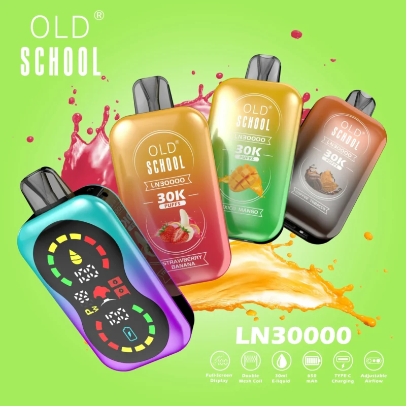 Nová OLD School LN 30 000 šluků Dual Mesh Coil Jednorázová vape Velkoobchodní prodej přímo z továrny Více příchutí na výběr 2% 5% Nikotin