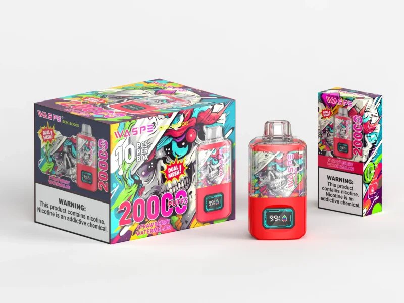 Caneta Vape descartável WASPE 20000 PUFFS Dual Mesh Box com caixa de malha dupla e display LCD disponível em 0 2 3 5 Nicotina e 24ml Capaci 11