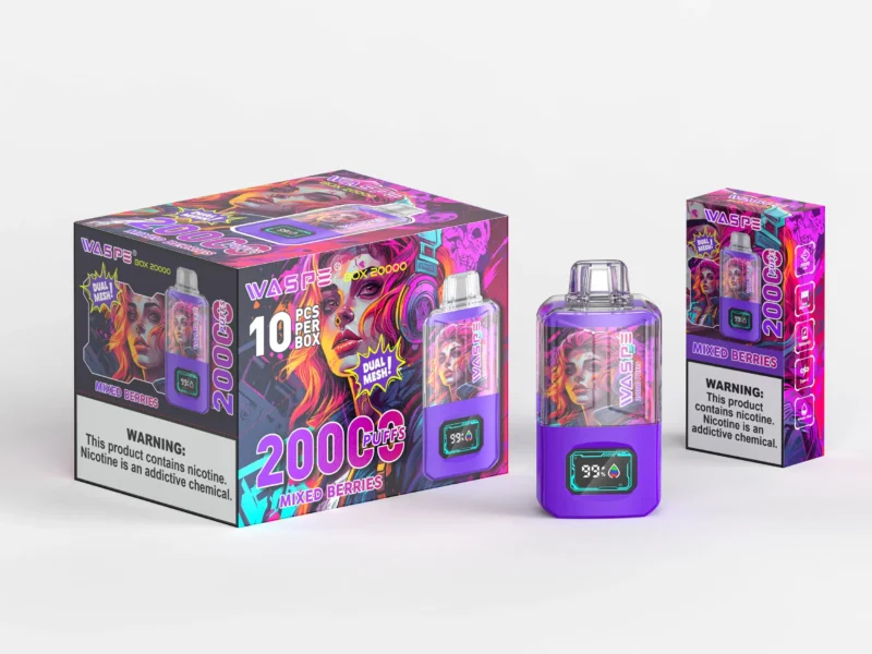 Caneta Vape descartável WASPE 20000 PUFFS Dual Mesh Box com caixa de malha dupla e display LCD disponível em 0 2 3 5 Nicotina e 24ml Capaci 13