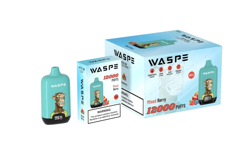 Velkoobchod Waspe 12000 potáhnutí Digitální krabička Jednorázové pero s LCD displejem Síťovaná spirálka Kapacita 20 ml Více úrovní nikotinu 0 2 3 5 16