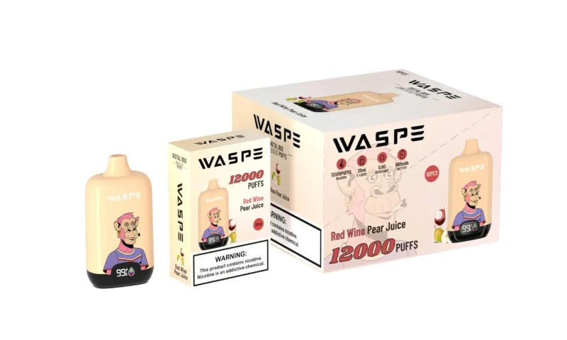 Velkoobchod Waspe 12000 potáhnutí Digitální krabička Jednorázové vape pero s LCD displejem Kapacita 20 ml síťovaná spirálka Více úrovní nikotinu 0 2 3 5 2