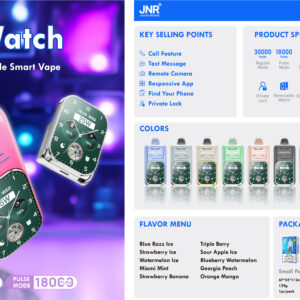 JNR Vape Horloge 30000 Puffs Vind Uw Telefoon Verwijderbaar Horloge Dual Mech Coil Wegwerp Vape Groothandel Bulk Fabriek Direct met Flavor Selecties Nicotinevrij 1
