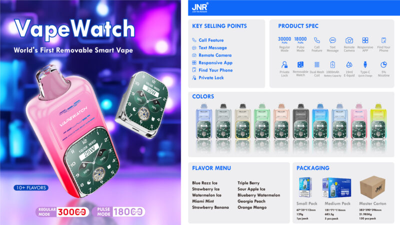 JNR Vape Horloge 30000 Puffs Vind Uw Telefoon Verwijderbaar Horloge Dual Mech Coil Wegwerp Vape Groothandel Bulk Fabriek Direct met Flavor Selecties Nicotinevrij 1 geschaald
