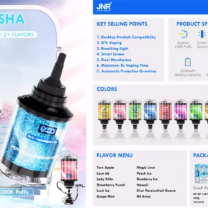 Best JNR Mega Shisha Hookah 100000 Puffs Disposable Vape With 0 Percent 2 Percent 5 Percent Nicotine Dual Mouthpiece And Maximum 8s Vaping Time Wholesale Purchase Available From Direct Factory (1 (16)