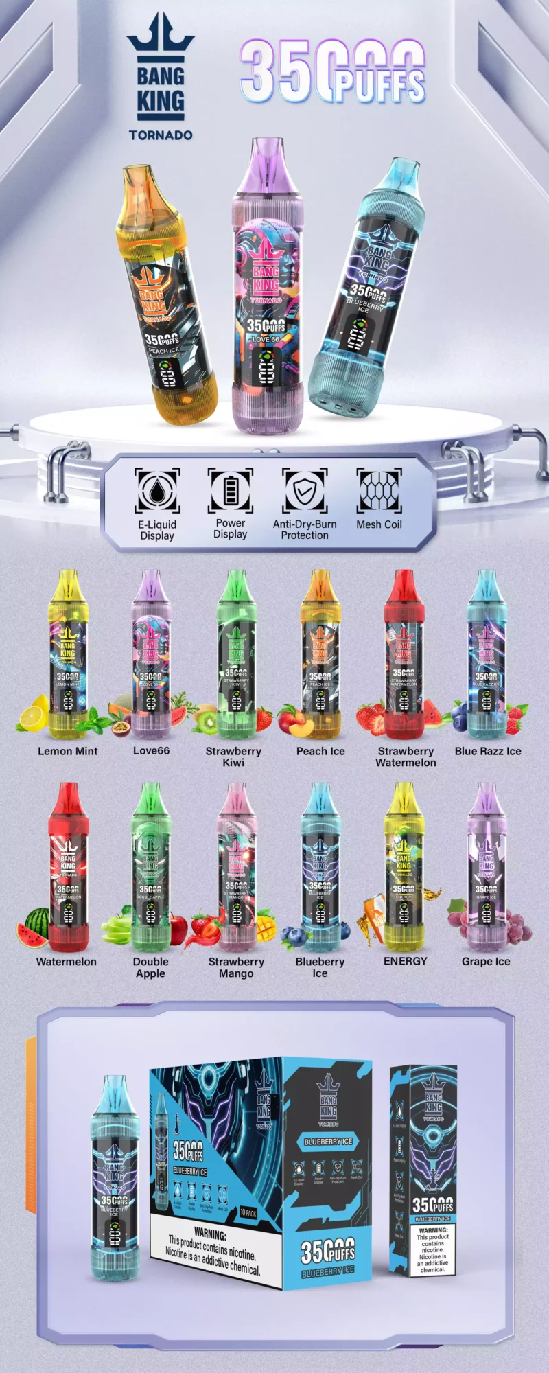 Hot Selling BANG KING 35000 Puff Disposable Vape With Multiple Nicotine Strengths 23ml E Liquid 1000mAh Battery 0.6Ω Resistance Type C Port Direct From Manufacturer 8 scaled