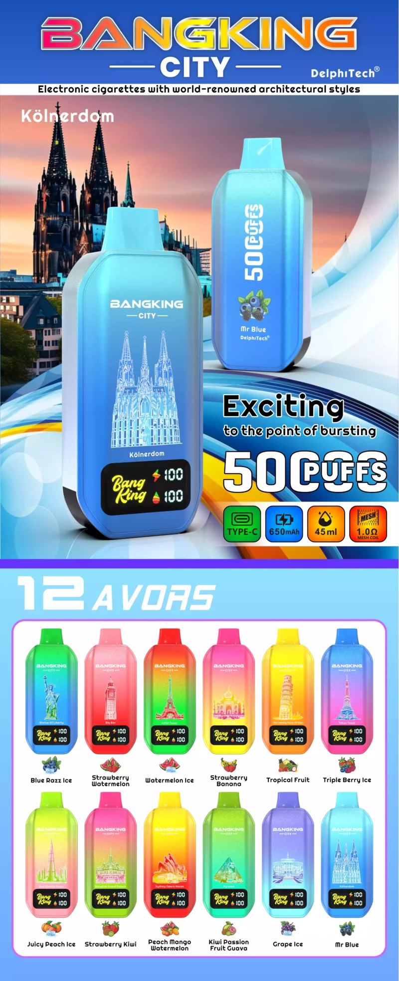Value For Money BANG KING 50000 CITY BK5 CT Disposable Vape With 0 2 3 5 Nicotine Type C Charging 650mAh Battery 45ml E Liquid Bulk Purchase 1 scaled