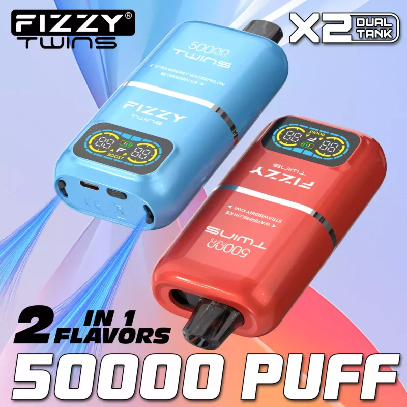 FIZZY Twins 50000 Puffs 50ML E Liquid And 12 Flavors With Mesh Coil For Extended Vaping Pleasure 52